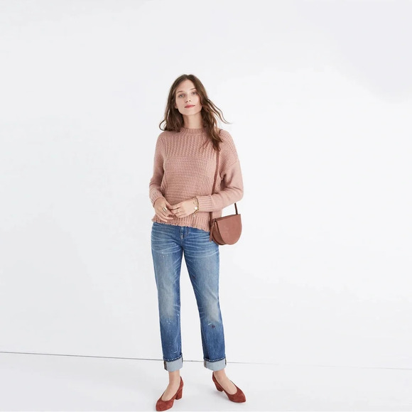 Madewell Blush Mauve Patchwork Stitchmix Pullover Sweater Merino Wool Size XXS - Picture 3 of 16